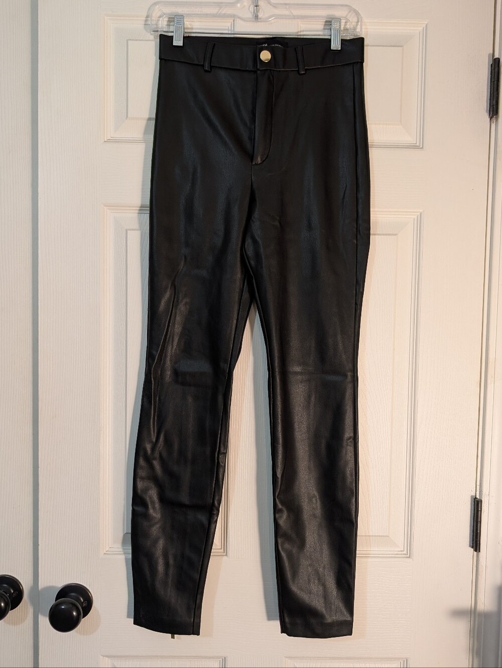 ZARA Black Faux Leather Skinny Pants With Zippers Size S